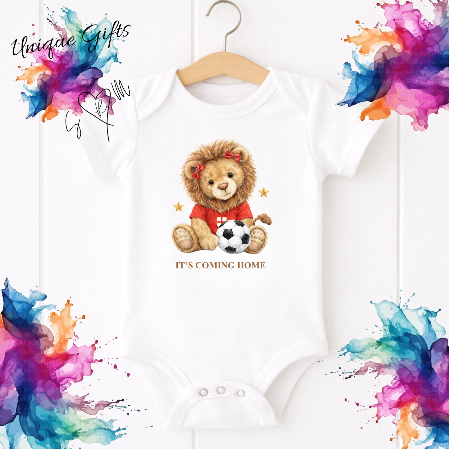 Personalised It's Coming Home Baby Grow – Lion Cub Football Design | Custom Name Baby Bodysuit