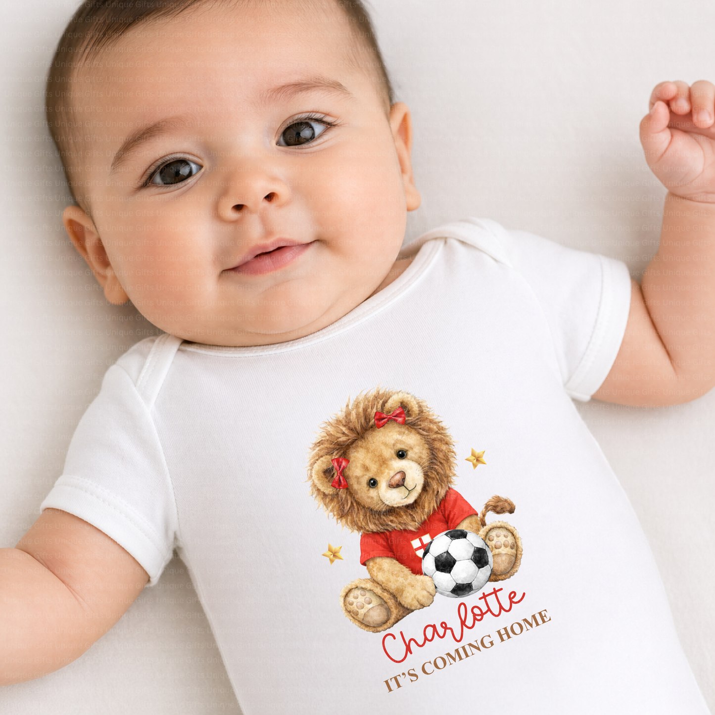 Personalised It's Coming Home Baby Grow – Lion Cub Football Design | Custom Name Baby Bodysuit
