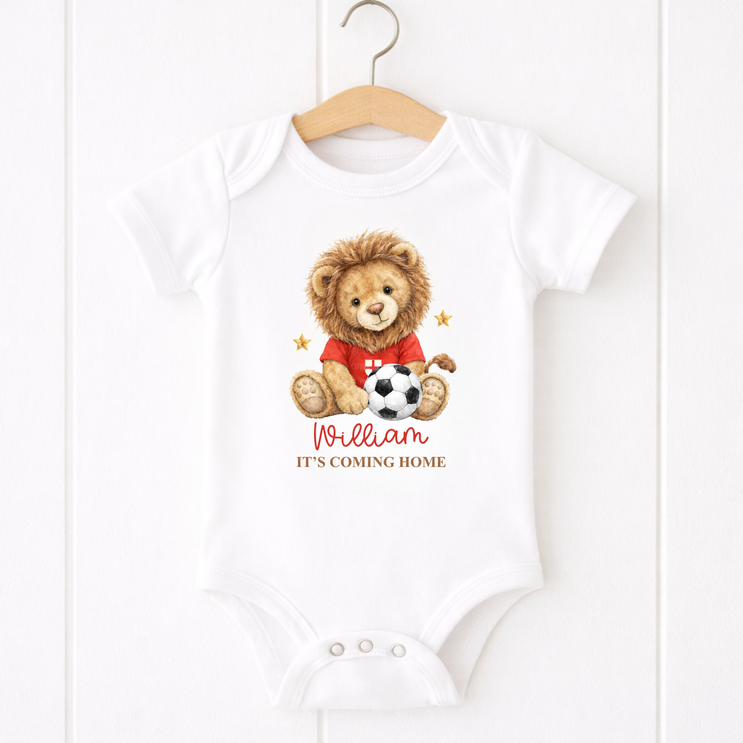 Personalised It's Coming Home Baby Grow – Lion Cub Football Design | Custom Name Baby Bodysuit