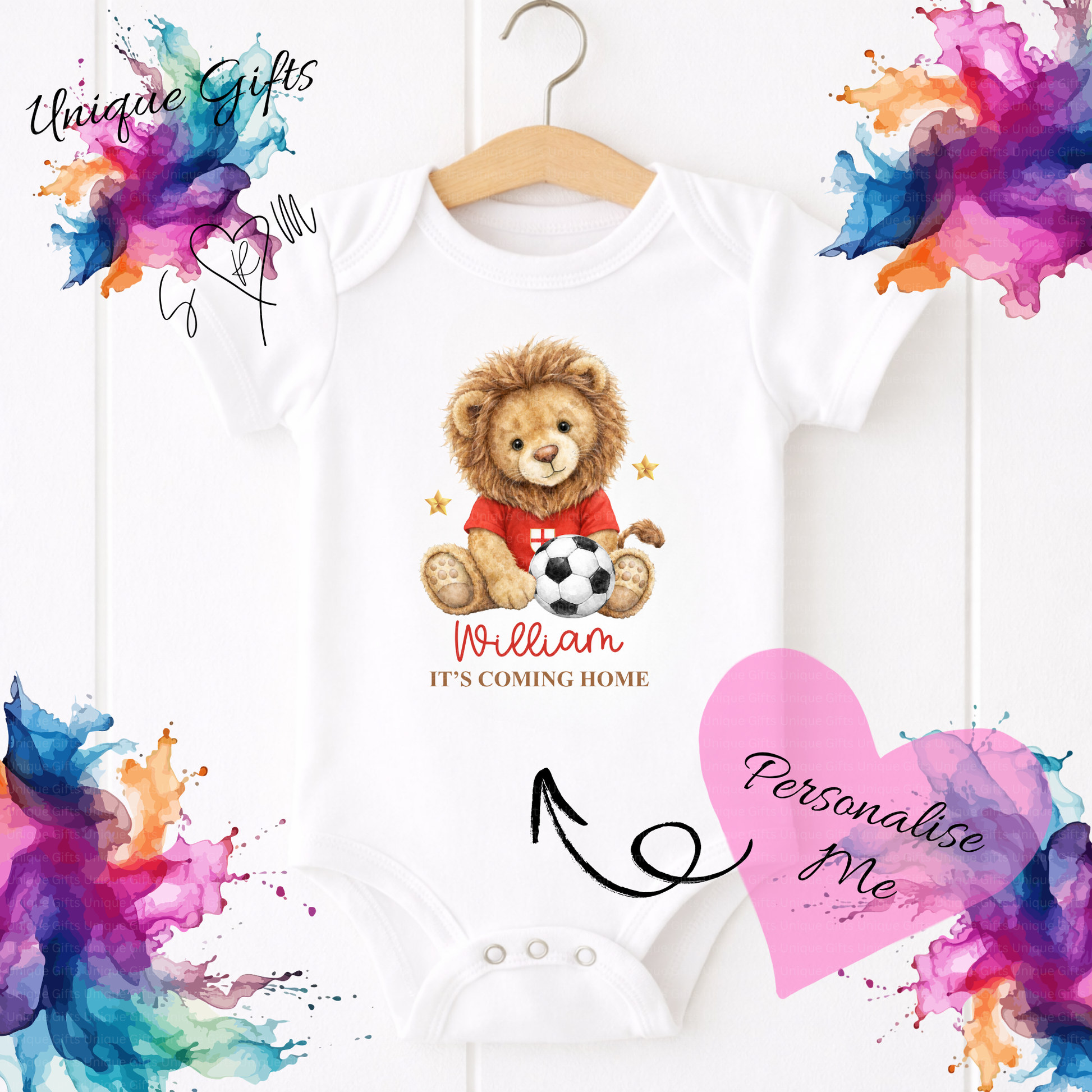 Personalised It's Coming Home Baby Grow – Lion Cub Football Design | Custom Name Baby Bodysuit