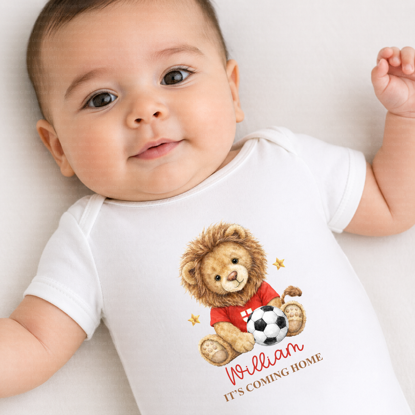 Personalised It's Coming Home Baby Grow – Lion Cub Football Design | Custom Name Baby Bodysuit