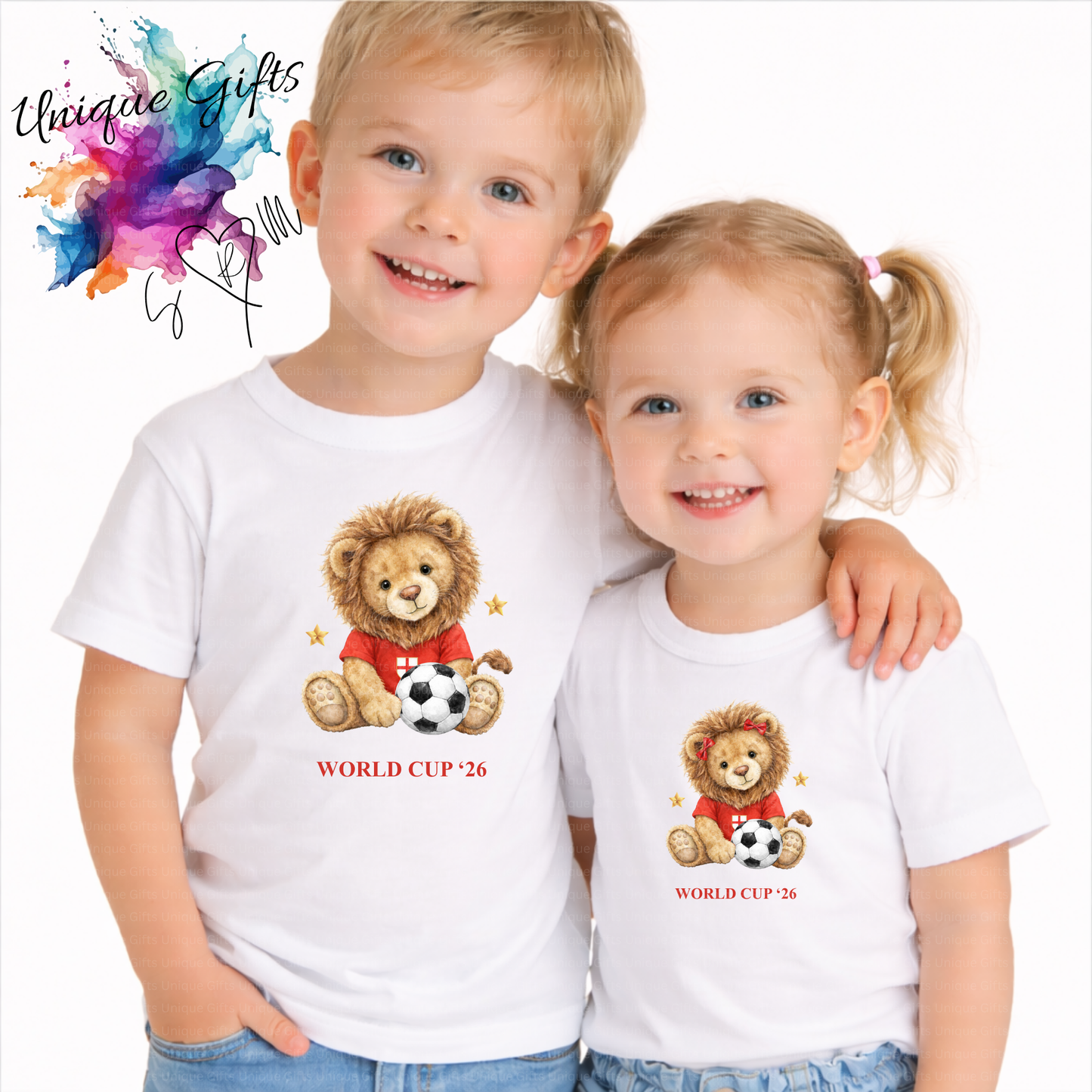 Personalised World Cup '26 Kids T-Shirt – Lion Cub Football Design | Custom Name Children's Tee