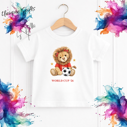 Personalised World Cup '26 Kids T-Shirt – Lion Cub Football Design | Custom Name Children's Tee