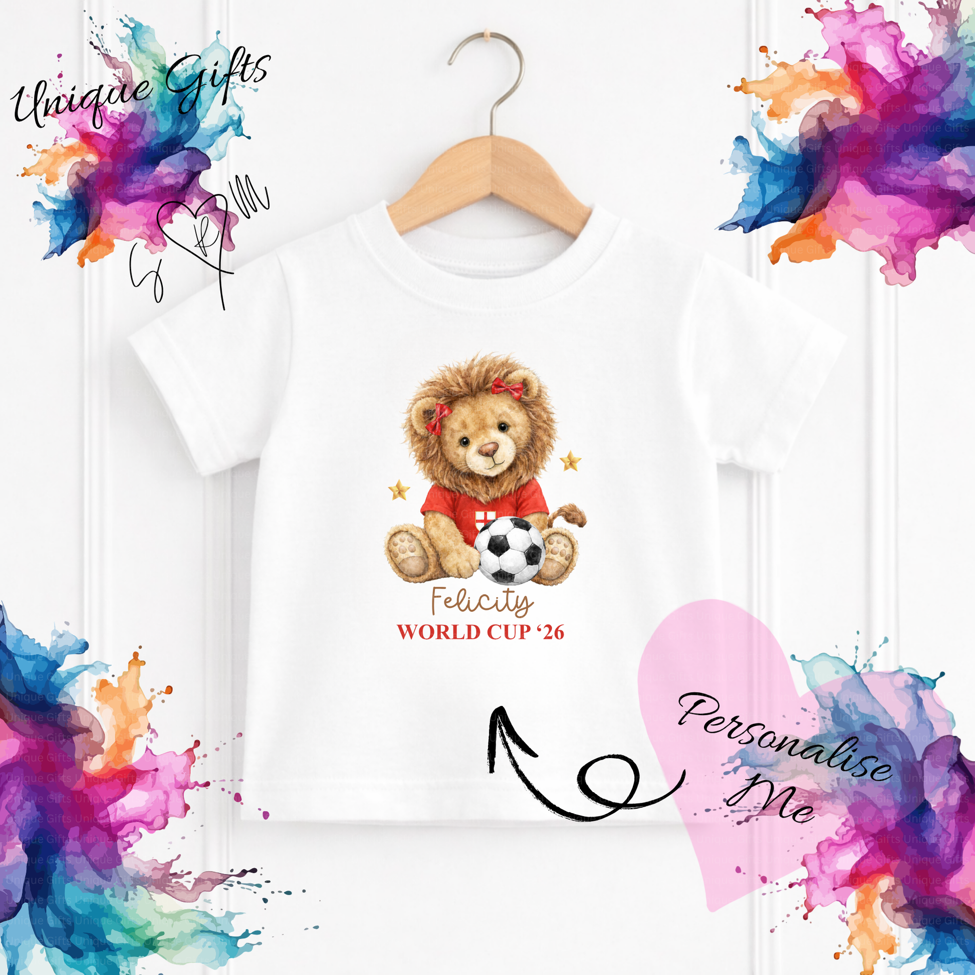 Personalised World Cup '26 Kids T-Shirt – Lion Cub Football Design | Custom Name Children's Tee