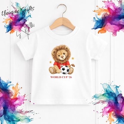 Personalised World Cup '26 Kids T-Shirt – Lion Cub Football Design | Custom Name Children's Tee