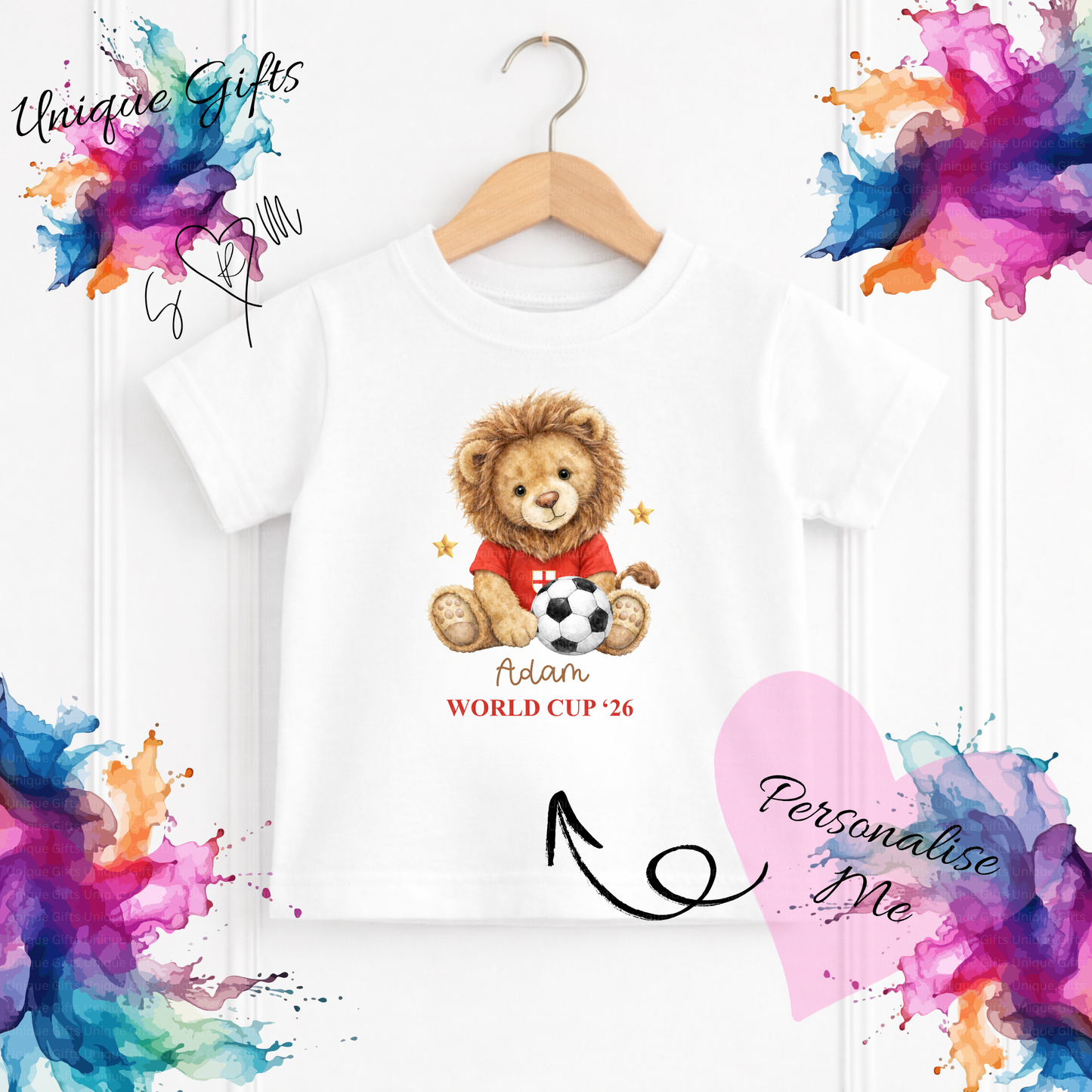 Personalised World Cup '26 Kids T-Shirt – Lion Cub Football Design | Custom Name Children's Tee