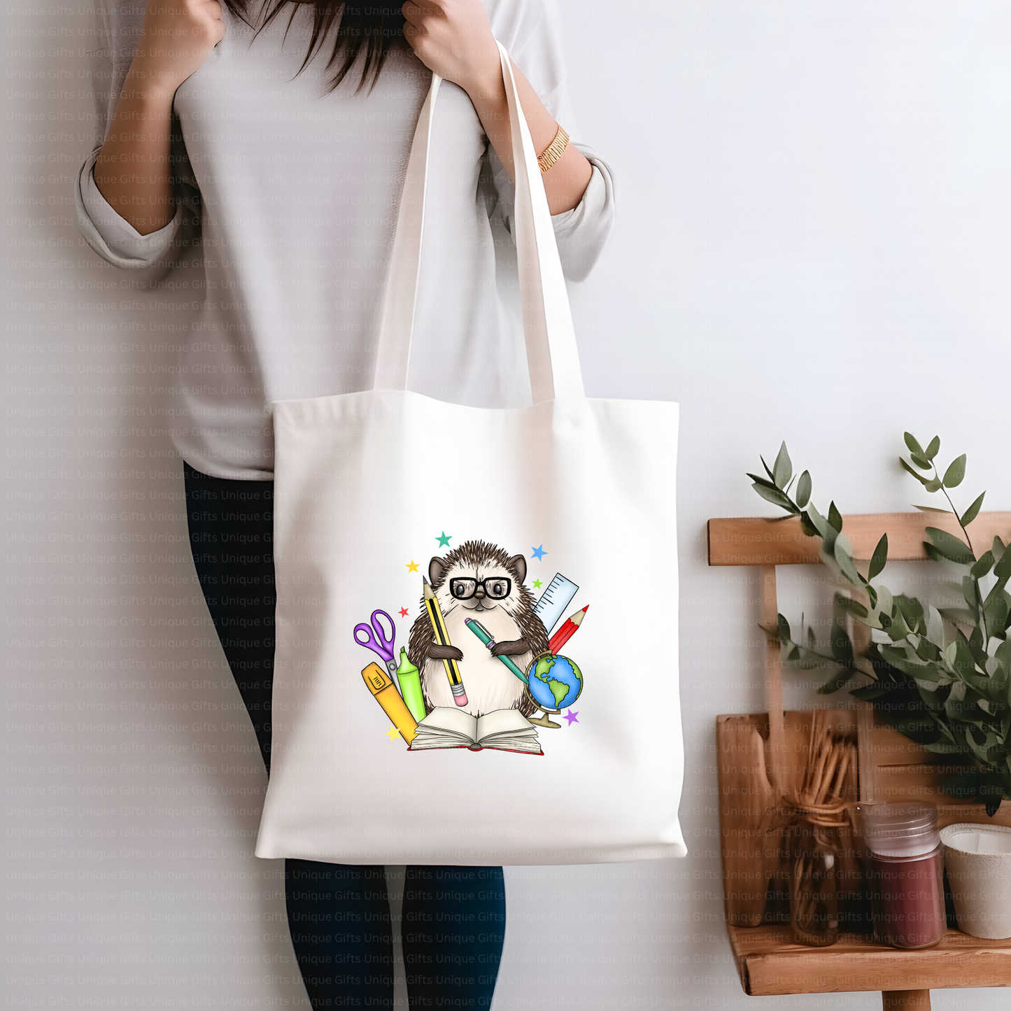 Personalised Hedgehog Teacher Tote Bag