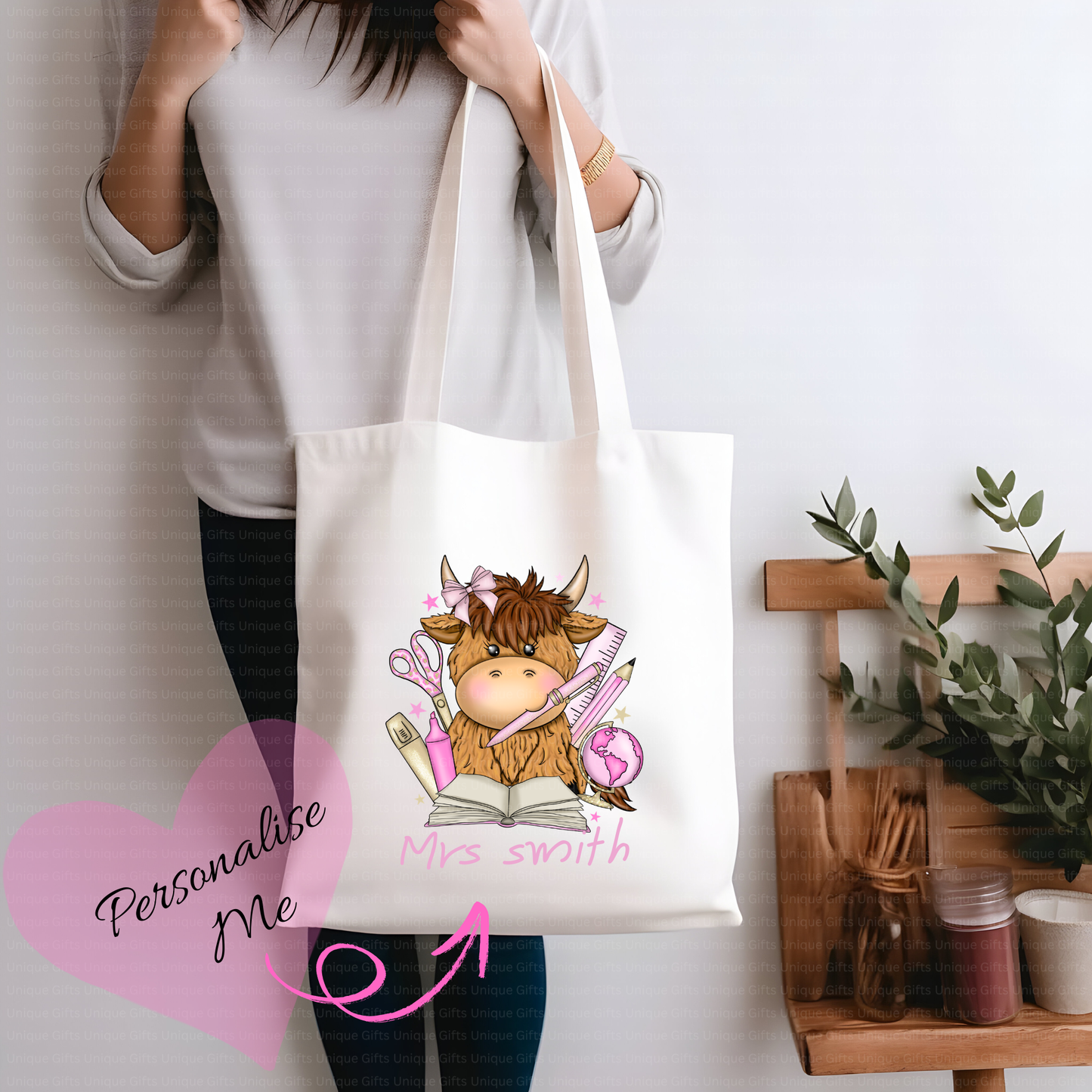 Personalised Highland Teacher Tote Bag
