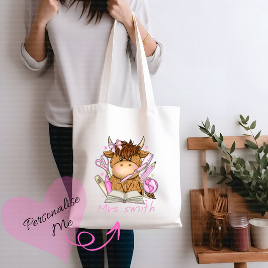 Personalised Highland Teacher Tote Bag