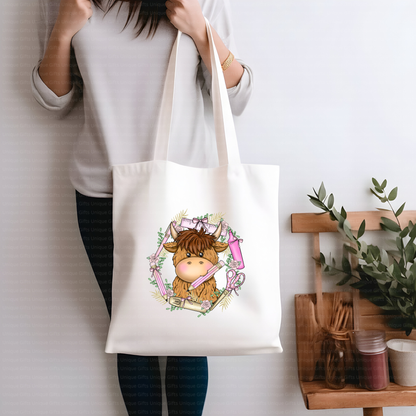 Personalised Highland Cow in a Wreath Teacher Tote Bag