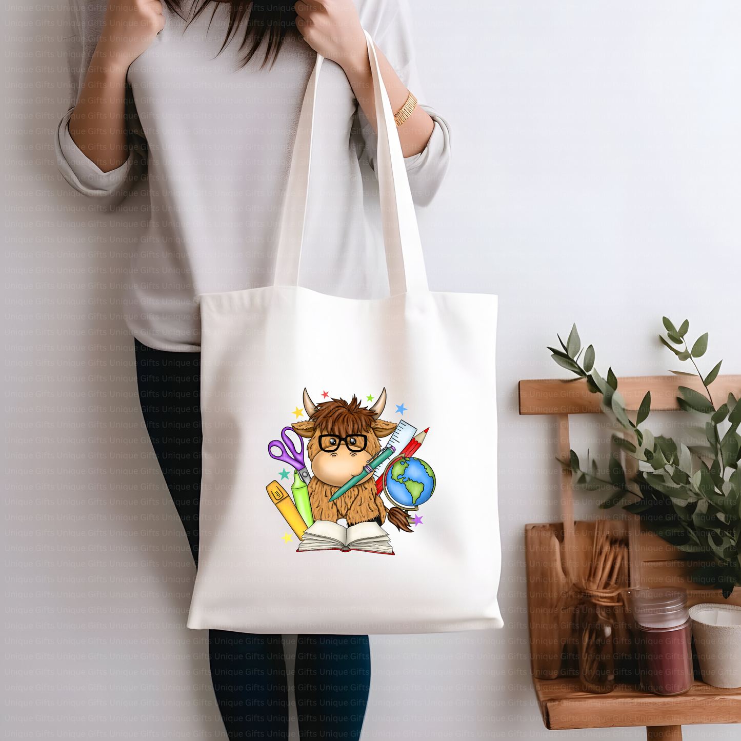 Personalised Highland Cow Teacher Tote Bag