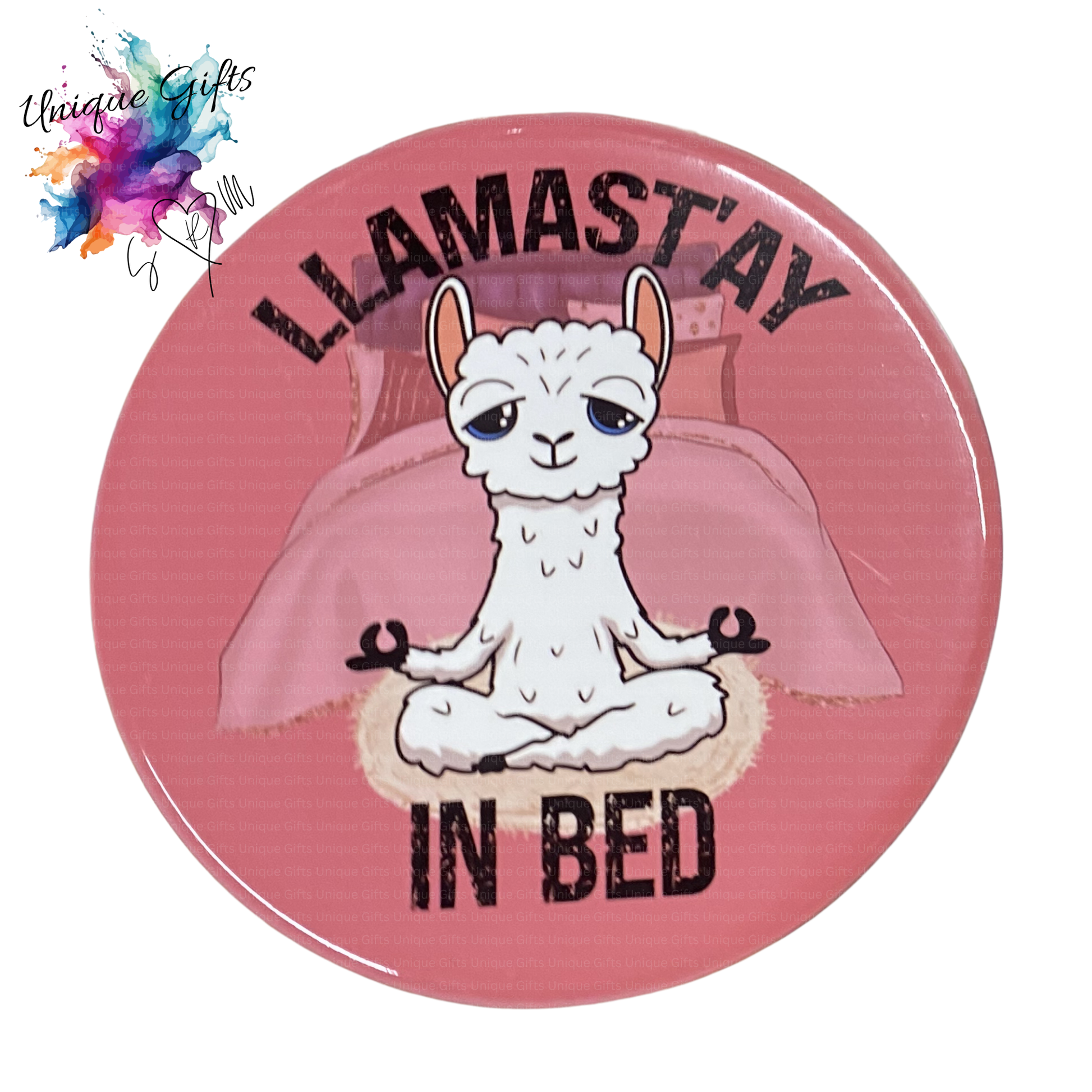 Funny llama ceramic coaster with Llamast'ay in Bed slogan, 10cm, novelty gift