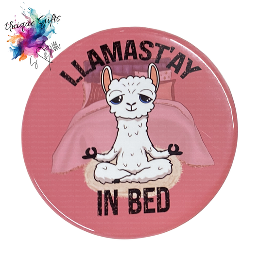 Funny llama ceramic coaster with Llamast'ay in Bed slogan, 10cm, novelty gift