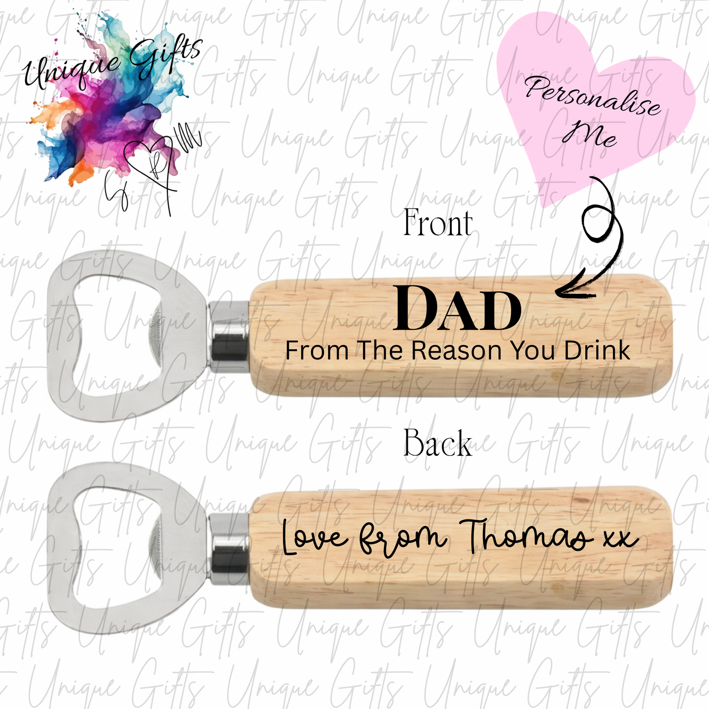 Personalised Wooden Bottle Opener – Dad From The Reason You Drink