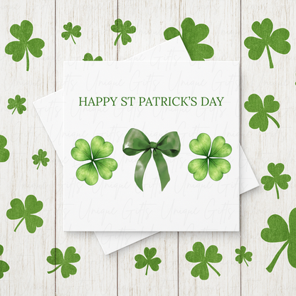 Personalised St Patrick's Day lucky bow card – handmade personalised 6x6 inch Irish greeting card