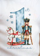 Personalised 1st Christmas blue nutcracker children's t-shirt – custom name baby first Christmas outfit, sizes 6 months to 5-6 years